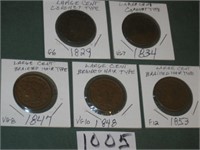 Lot of (5) 19th Century U.S. Large Cents