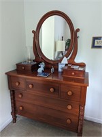 Very Nice Cherry Dresser with Mirror and Contents