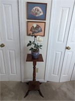 Vintage Pland Stand Table with Framed Art