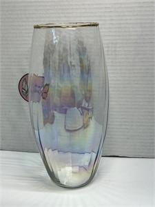 Iridized Gold-rimmed Glass Vase 10-Inches Tall
