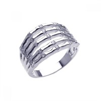 Sterling Silver 5 Row Skeletal Crystal Ring