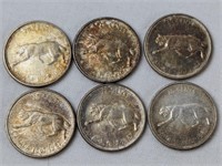 6 X 1967 CAD SILVER QUARTERS