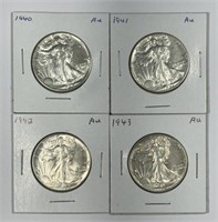 1940-1943 Walking Liberty Half 4-Coin Date Run AU