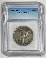 1921-D Walking Liberty Silver Half Good ICG G4