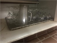 TRAY AND ASSORTED GLASSWARE