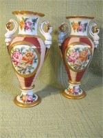 PAIR OF HAND PAINTED FLORAL VASES, NO MARKINGS