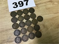 21 Indian Head Pennies 1890-1908