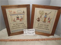 2pc Vintage Sampler / Framed Embroidery