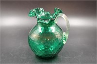 10'' ANTIQUE FENTON LARGE EMERALD GREEN PITCHER