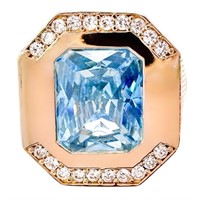 Men's Custom Blue & White Quartz Ring 14k Gold