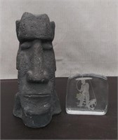 Lava Stone Head Statue 11" x 5.5" , Glass Laser