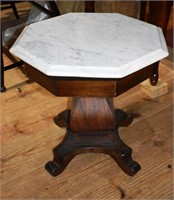 Empire style marble top mahogany octagonal stand,