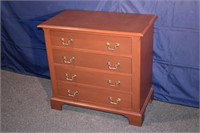 Brown finish 4 tracked drawer chest, 33x18x31"h