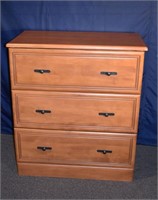 Maple finish 3 drawer lateral file cabinet, no key