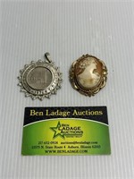 JFK Coin Necklace Piece & A Brooch