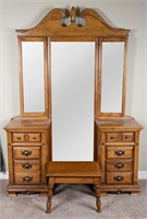 Wood Vanity w/ Trifold Mirror & Seat