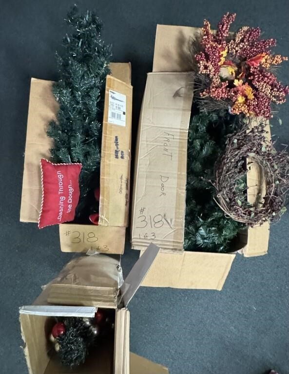 3 Box Lot of Christmas/Fall Decor: Wreath,