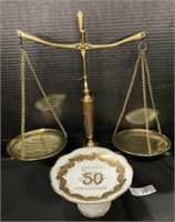 Marble Base Brass & Wood Scale, Anniversary