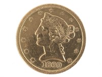 1869-S $5 Gold Half Eagle, Better Date Coin