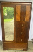 Antique 1939 Art Deco Walnut Waterfall Dresser