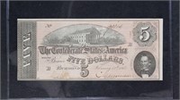 1864 CSA Currency $5 Note T-69, Confederate States