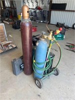 TORCH CART W/ REGULATORS, TORCH, 1) BOTTLE OF