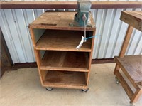 33" X 28" X 24" WOOD SHELF ON CASTORS W/ 4" BRONCO