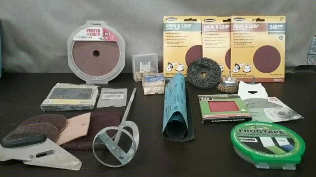 Box Sanding Disks, Frog Tape, Wire Wheels,