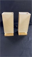 Pair of lamps wooden base canvas shade. 13 x 5