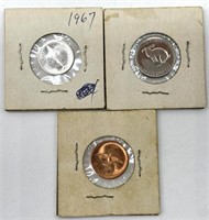1967 Canada Coins : 5 Cents, 10 Cents, and 1 Cent