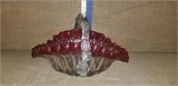 LEADED GLASS RUBY RUFFLED RIM BASKET