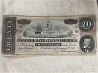 Series 3 $20 TWENTY Dollar 1864 Confederate Bill