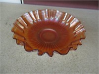 Vintage Orange iridescent wavy glass dish