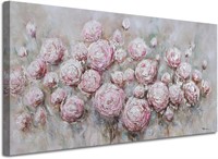 40x20 Anolyfi Pink Flowers Canvas  Textured