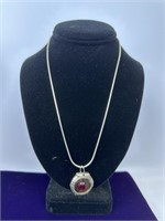 Sterling Necklace With Asian Pendant Red Stone