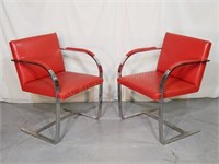 Pair of Chrome & Red Vinyl Arm Chairs