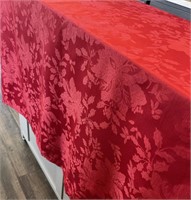 DAMASK TABLECLOTH W/POINSETTIA PATTERN RED