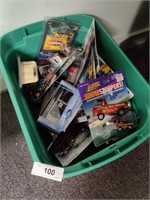 Tote of assorted diecast miniature cars