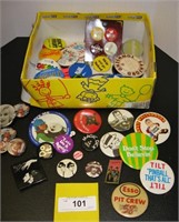 Vintage lot Pinback Buttons, including 1958 ESSO