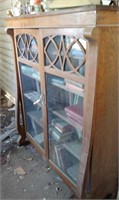 Antique Glass Door Book Cabinet with Skeleton Key