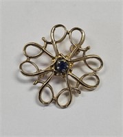 Vintage 10K Yellow Gold Sapphire Accent Brooch