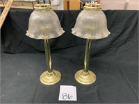 2 BRASS AND GLASS LAMPS