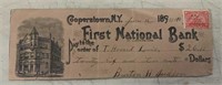 VINTAGE BANK CHECK W/STAMP-FIRST NATIONAL BANK/