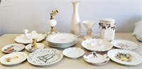 17 PC MISC PLATES & VASES HOBNAIL LAMP