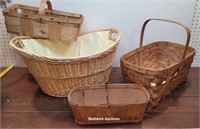3 Vintage Market Baskets & Laundry Basket