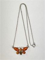 16" Sterling Baltic Amber Butterfly Necklace 5 Gr
