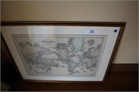 FRAMED MAP OF THE WORLD 23"H X 29"L