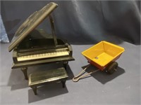 Music Box Piano w/ Bench, Vintage Metal Wagon