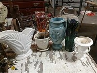 White Pottery, Chalk Vase & Stain Glass Vase