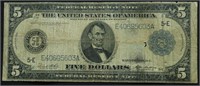 1914 5 $ FEDERAL RESERVE NOTE VG